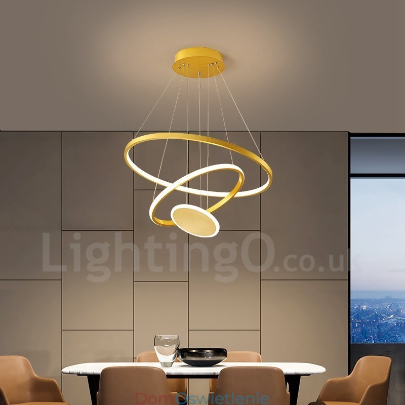Trzy koła Nowoczesny design Trzy pierścienie Złota lampa wisząca z pilotem