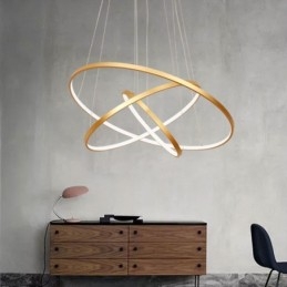 Ściemnialna lampa wisząca z pilotem, złoty nowoczesny design, trzy pierścienie