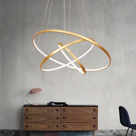 Ściemnialna lampa wisząca z pilotem, złoty nowoczesny design, trzy pierścienie Ściemnialna lampa wisząca z pilotem, złoty nowoczesny design, trzy pierścienie