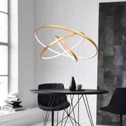 Ściemnialna lampa wisząca z pilotem, złoty nowoczesny design, trzy pierścienie