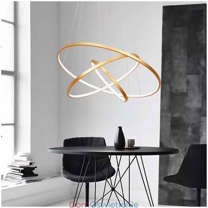 Ściemnialna lampa wisząca z pilotem, złoty nowoczesny design, trzy pierścienie