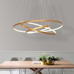 Ściemnialna lampa wisząca z pilotem, złoty nowoczesny design, trzy pierścienie