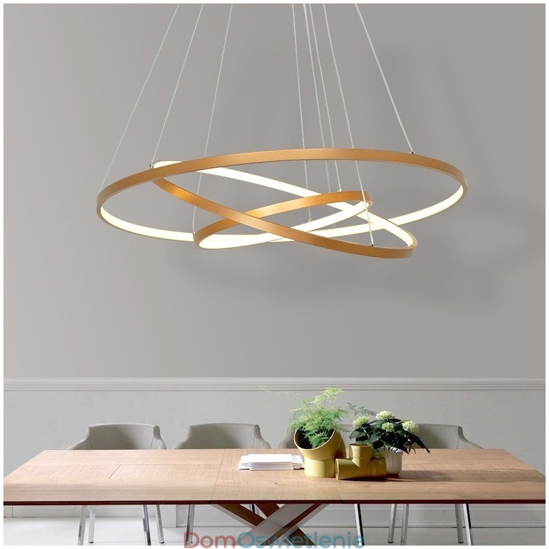 Ściemnialna lampa wisząca z pilotem, złoty nowoczesny design, trzy pierścienie