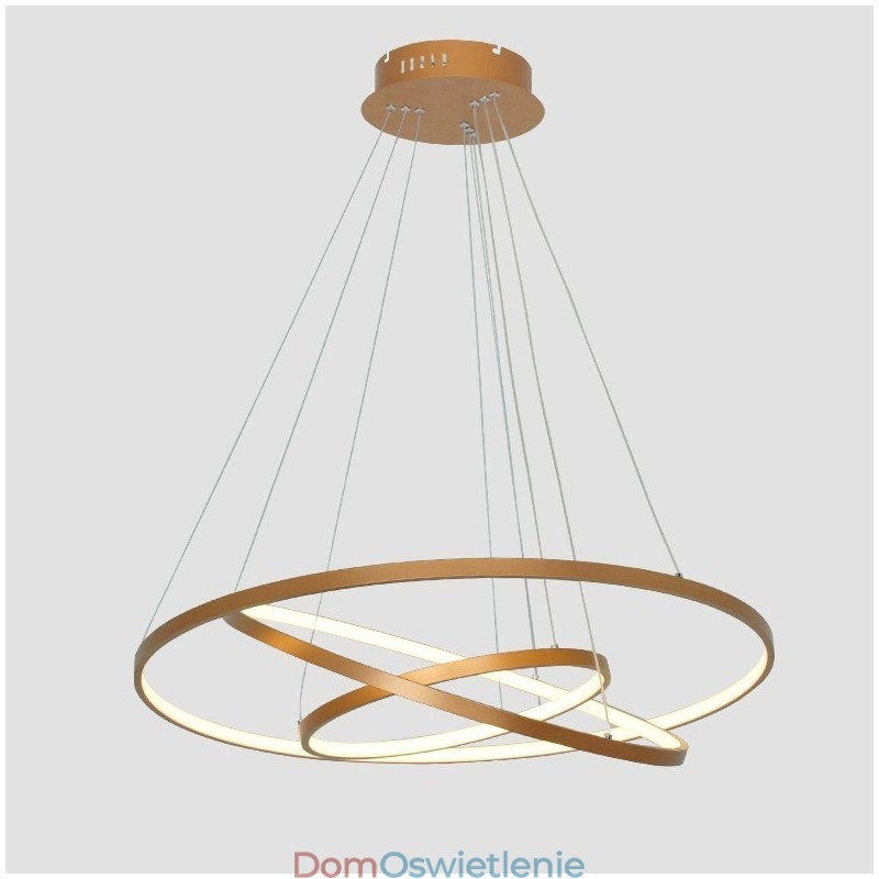 Ściemnialna lampa wisząca z pilotem, złoty nowoczesny design, trzy pierścienie