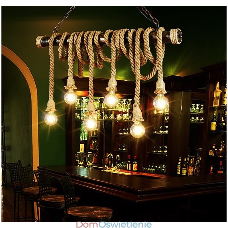 Klasyczny żyrandol z konopnej liny w stylu skandynawskim