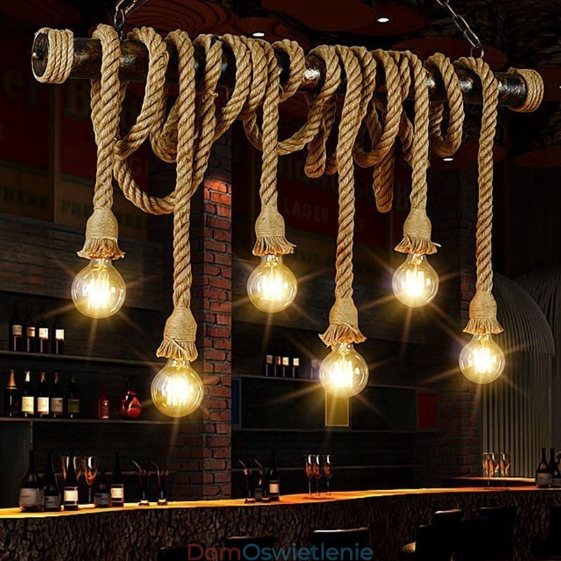 Klasyczny żyrandol z konopnej liny w stylu skandynawskim