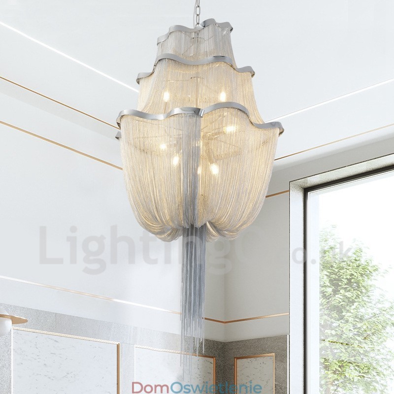 Żyrandol z frędzlami Designerska lampa wisząca Srebrny Złoty kolor