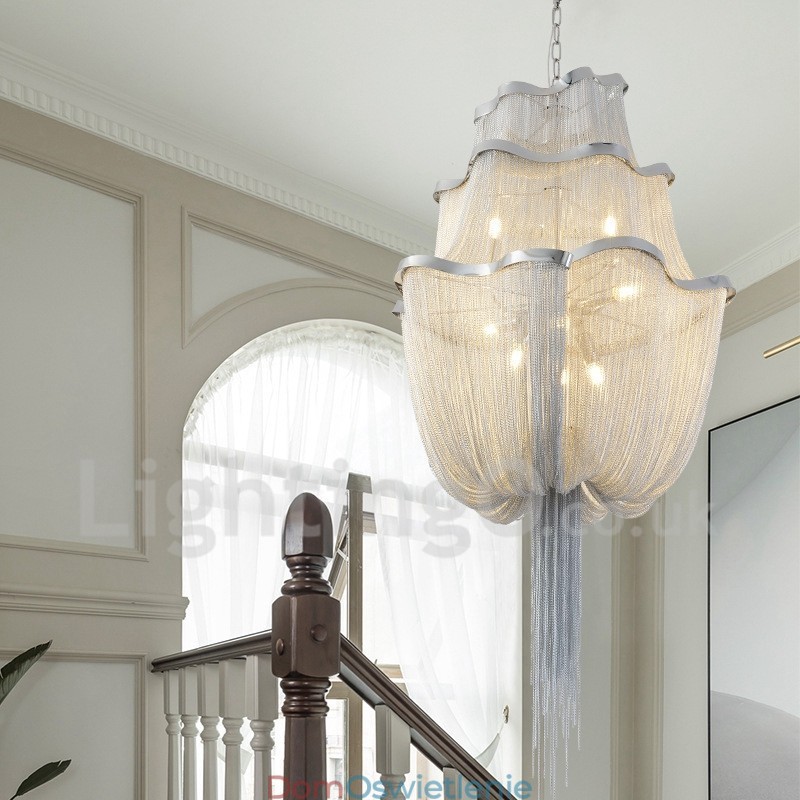 Żyrandol z frędzlami Designerska lampa wisząca Srebrny Złoty kolor
