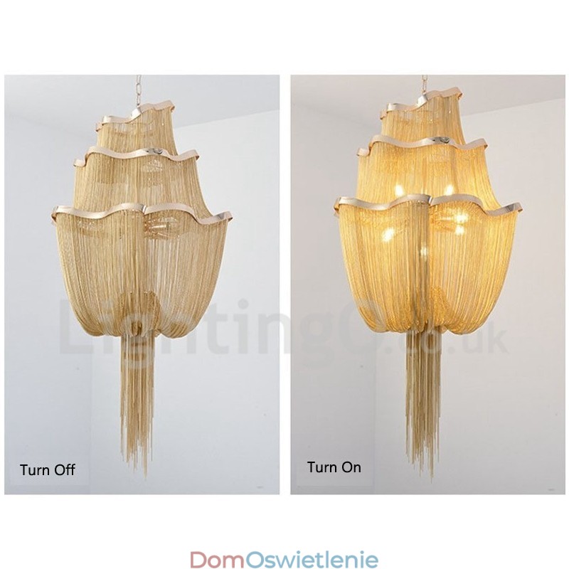 Żyrandol z frędzlami Designerska lampa wisząca Srebrny Złoty kolor