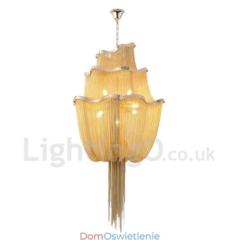 Żyrandol z frędzlami Designerska lampa wisząca Srebrny Złoty kolor