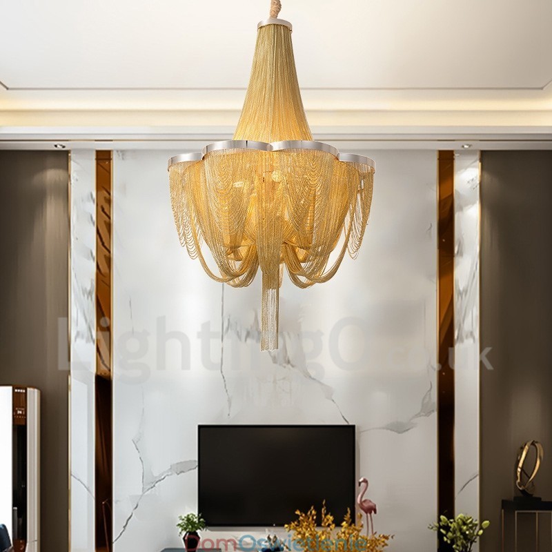 Żyrandol z frędzlami Designerska lampa wisząca Srebrny Złoty kolor