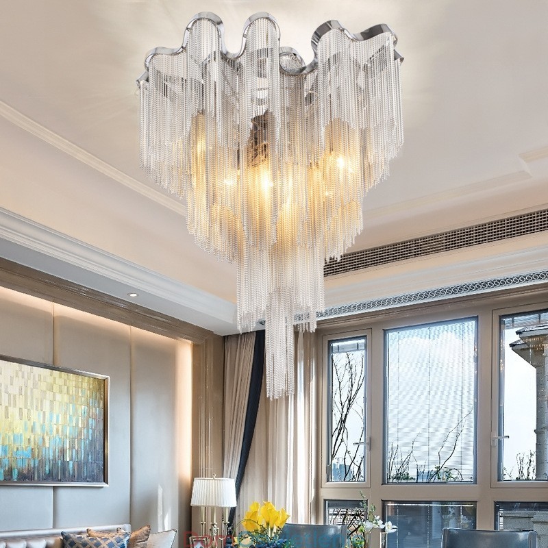 Żyrandol z frędzlami Designerska lampa sufitowa Srebrny Złoty kolor