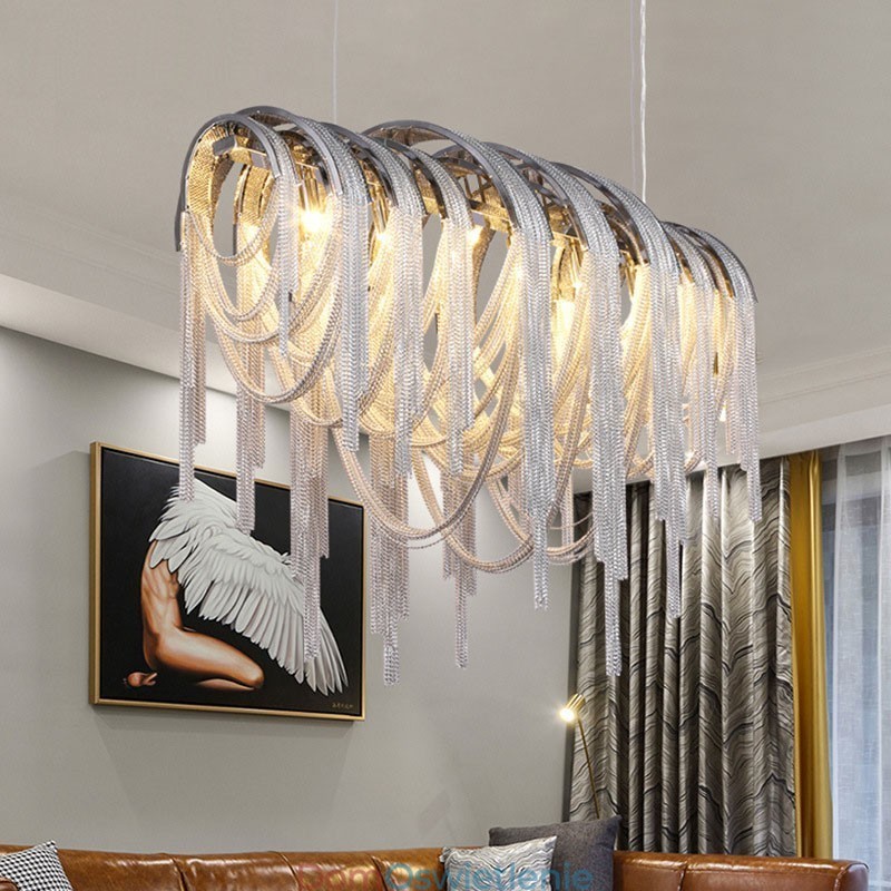 Żyrandol z frędzlami Designerska lampa wisząca Srebrny Złoty kolor