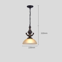Jedno światło, czarna, rustykalna, artystyczna, retro, antyczna lampa wisząca z kloszem szklanym