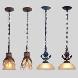 Jedno światło, czarna, rustykalna, artystyczna, retro, antyczna lampa wisząca z kloszem szklanym