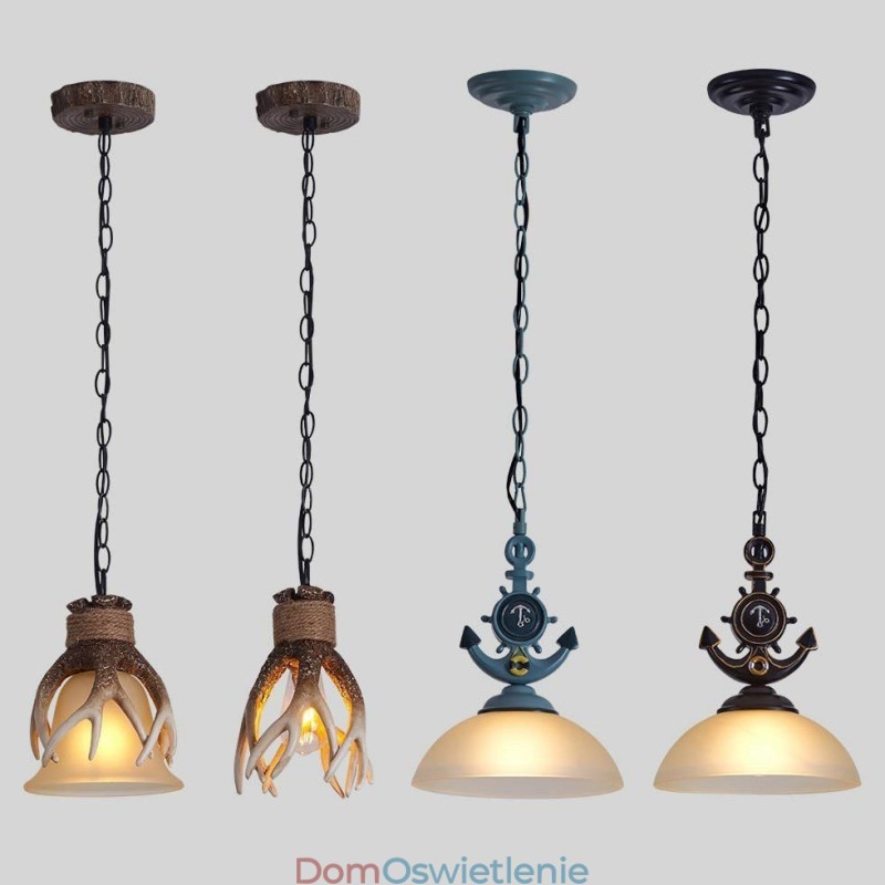 Jedna jasnoniebieska rustykalna artystyczna retro antyczna lampa wisząca z kloszem szklanym
