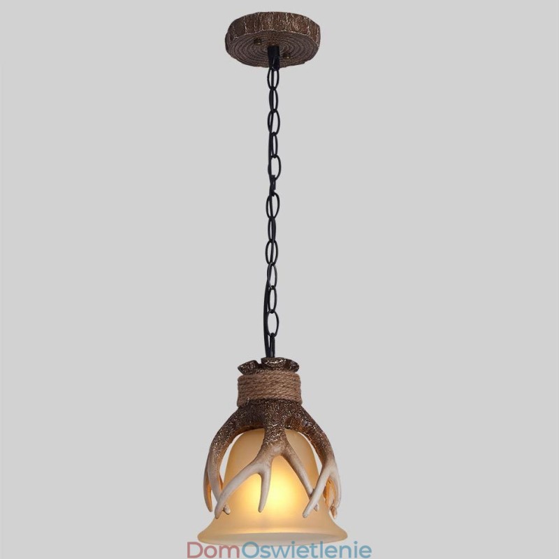 Jedno światło rustykalne artystyczne retro antyczne poroże lampa wisząca z kloszem szklanym