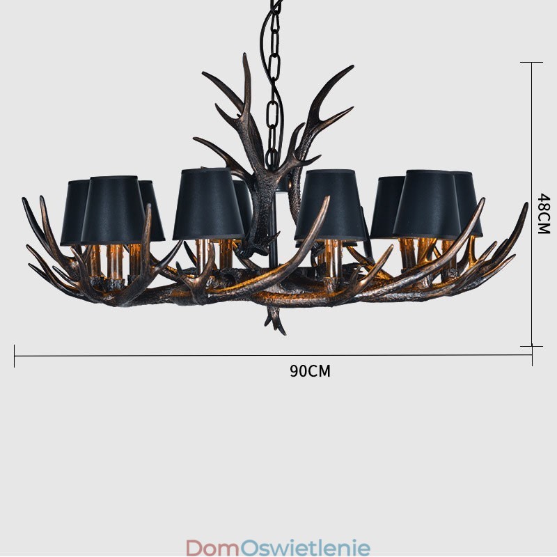 Retro Antler Antyczny Żyrandol z Kloszami