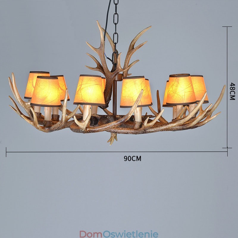 Retro Antler Antyczny Żyrandol z Kloszami