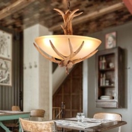 Jedno światło rustykalne artystyczne retro antyczne poroże lampa wisząca z kloszem szklanym