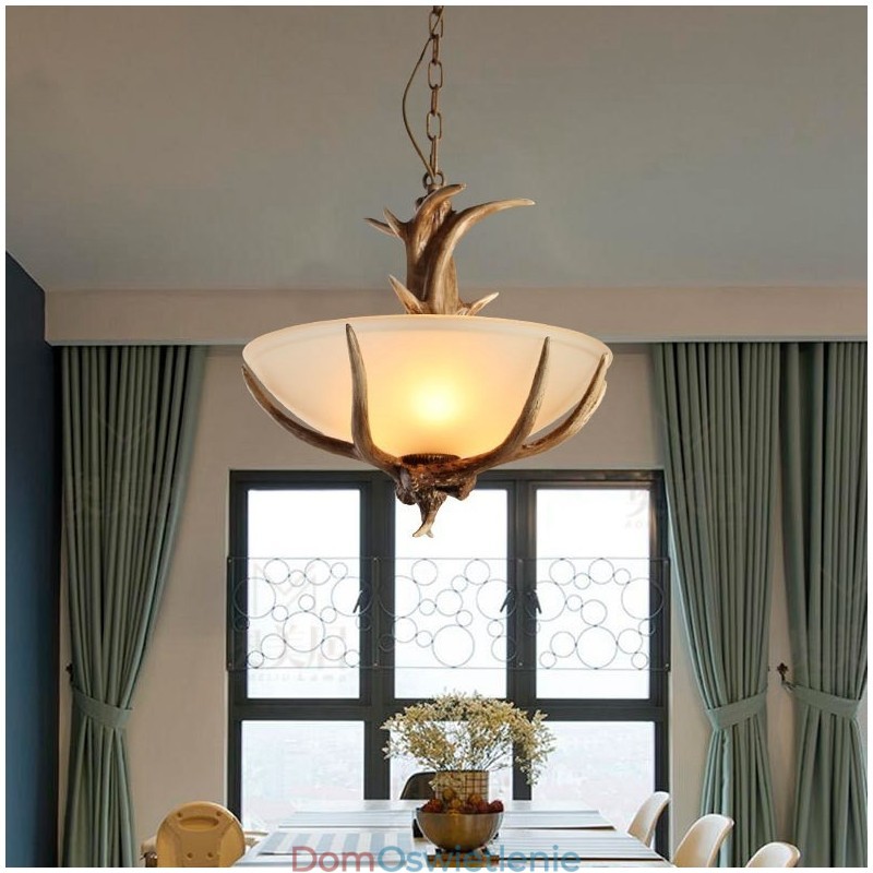 Jedno światło rustykalne artystyczne retro antyczne poroże lampa wisząca z kloszem szklanym