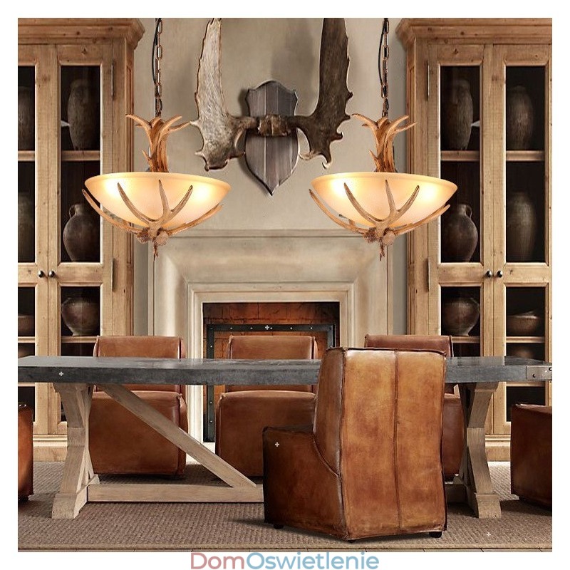 Jedno światło rustykalne artystyczne retro antyczne poroże lampa wisząca z kloszem szklanym