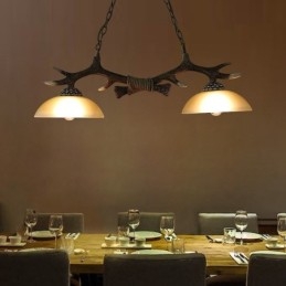 2-punktowa czarna rustykalna artystyczna retro lampa wisząca z poroża antycznego z kloszem szklanym
