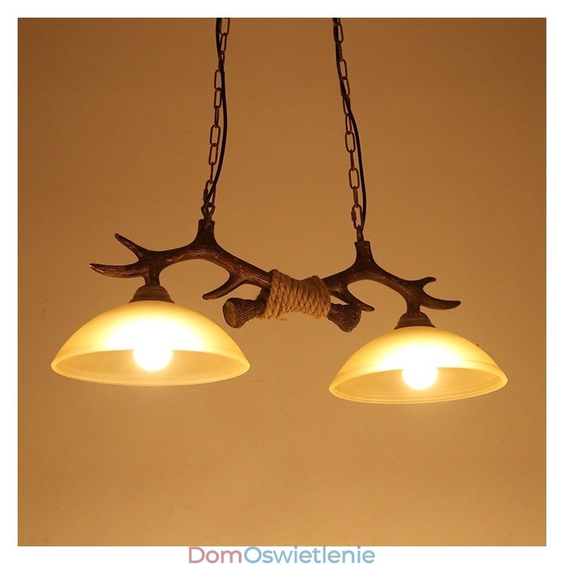 2-punktowa czarna rustykalna artystyczna retro lampa wisząca z poroża antycznego z kloszem szklanym