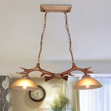 2 jasnobrązowe rustykalne artystyczne retro antyczne lampy wiszące z poroża z kloszem szklanym 2 jasnobrązowe rustykalne artystyczne retro antyczne lampy wiszące z poroża z kloszem szklanym