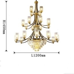 Duży luksusowy miedziany kryształowy żyrandol na 12+8+4 lamp