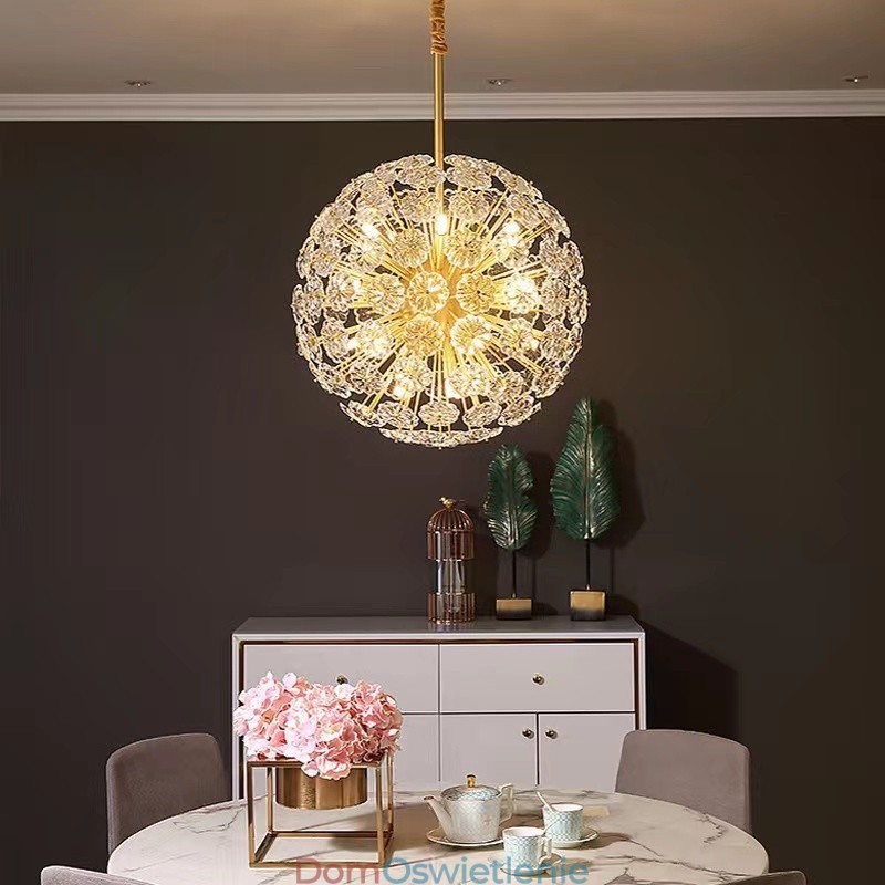 Nordic Spherical Brass Dandelion Crystal Pendant Light