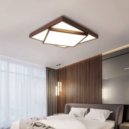 Dwupoziomowa kwadratowa lampa sufitowa z czarnego orzecha w nowoczesnym, współczesnym stylu nordyckim, montowana na płasko, może być również używana jako lampa ścienna