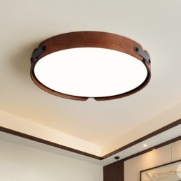 Nordic Round Simple Black Walnut Wood Flush Mounted Sufitowa lampa