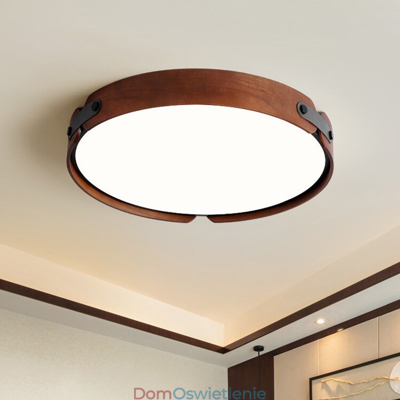 Nordic Round Simple Black Walnut Wood Flush Mounted Sufitowa lampa