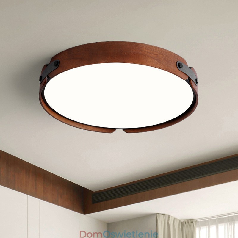 Nordic Round Simple Black Walnut Wood Flush Mounted Sufitowa lampa
