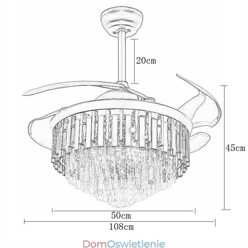 Rozsuwany wentylator sufitowy Kryształowy wentylator sufitowy