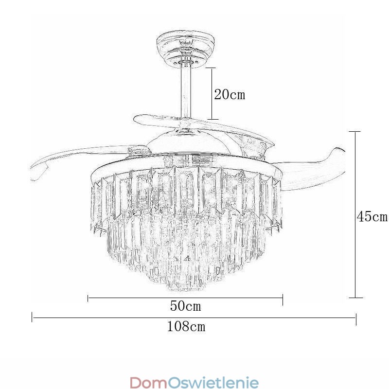 Rozsuwany wentylator sufitowy Kryształowy wentylator sufitowy