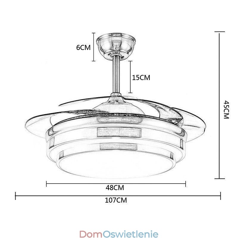 Nowoczesna lampa sufitowa z wentylatorem ABS, łopatka wentylatora, oświetlenie akrylowe