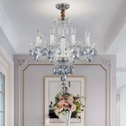 Europejski niebieski kryształowy żyrandol szklany korpus 8 świateł