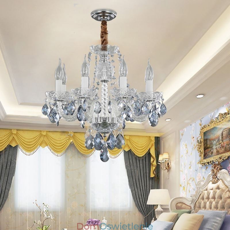 Europejski niebieski kryształowy żyrandol szklany korpus 8 świateł