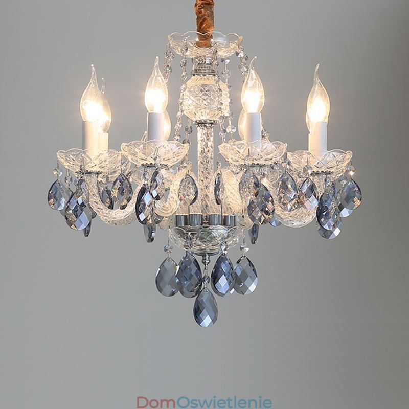 Europejski niebieski kryształowy żyrandol szklany korpus 8 świateł