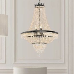 Klasyczny kryształowy żyrandol w stylu empire w kolorze czarnym, lampa wisząca 9 świateł