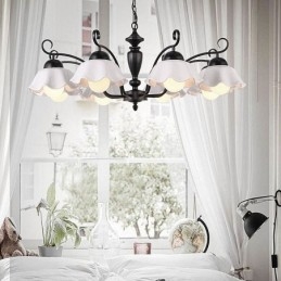 Nordic Żelazna Lampa Wisząca Kwiat Kształt Szklany Klosz Lampy Żyrandol