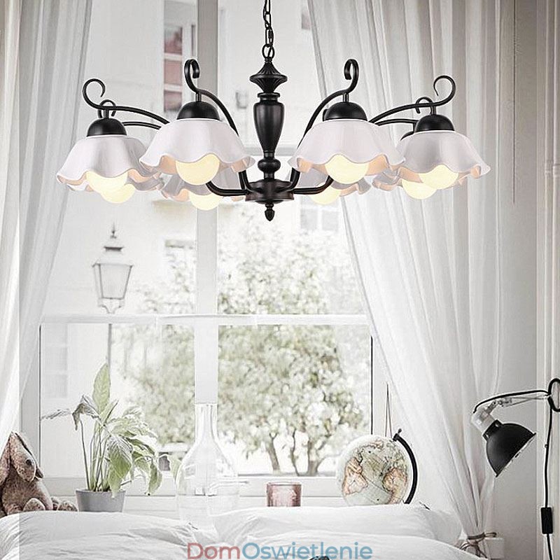 Nordic Żelazna Lampa Wisząca Kwiat Kształt Szklany Klosz Lampy Żyrandol