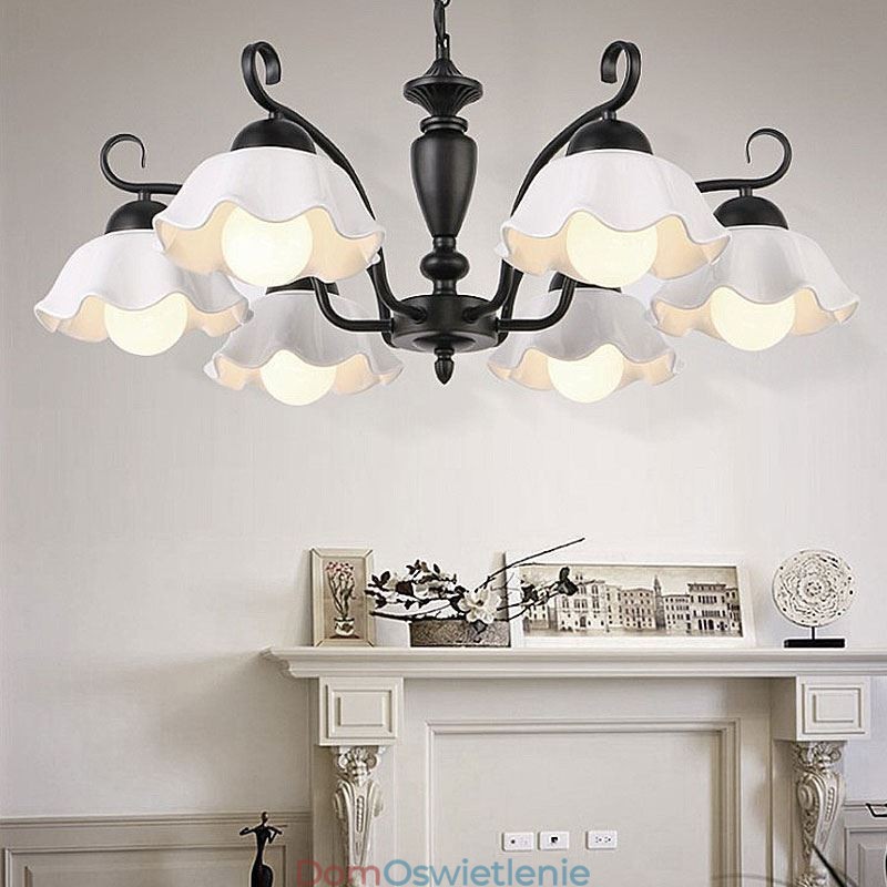 Nordic Żelazna Lampa Wisząca Kwiat Kształt Szklany Klosz Lampy Żyrandol
