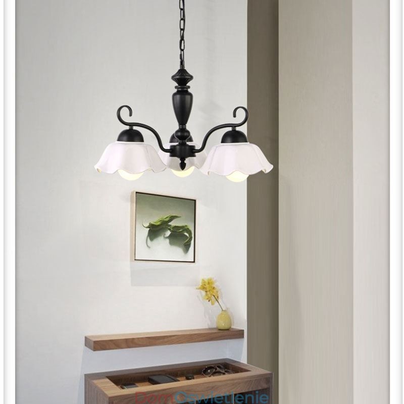 Nordic Żelazna Lampa Wisząca Kwiat Kształt Szklany Klosz Lampy Żyrandol