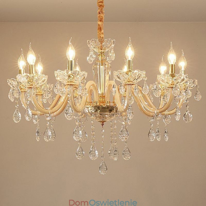 Elegancki kryształowy żyrandol w stylu europejskim, szklana lampa wisząca