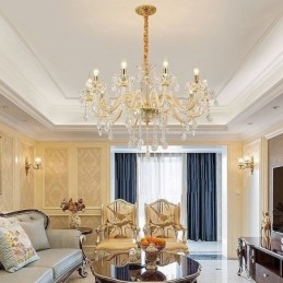 Elegancki kryształowy żyrandol w stylu europejskim, szklana lampa wisząca