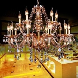 Europejski kryształowy żyrandol Elegancka duża lampa wisząca Bursztyn