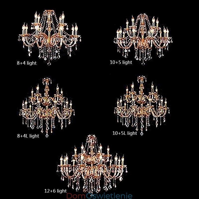 Europejski kryształowy żyrandol Elegancka duża lampa wisząca Bursztyn